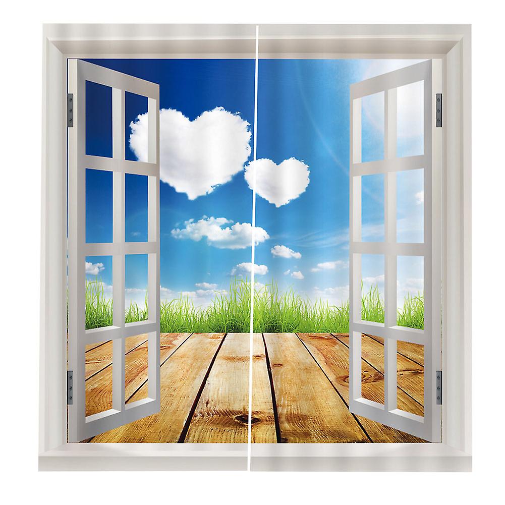 Living Room Curtains Cloud Scenery Printed Shading Curtains Bedroom Drapes (170*200cm)