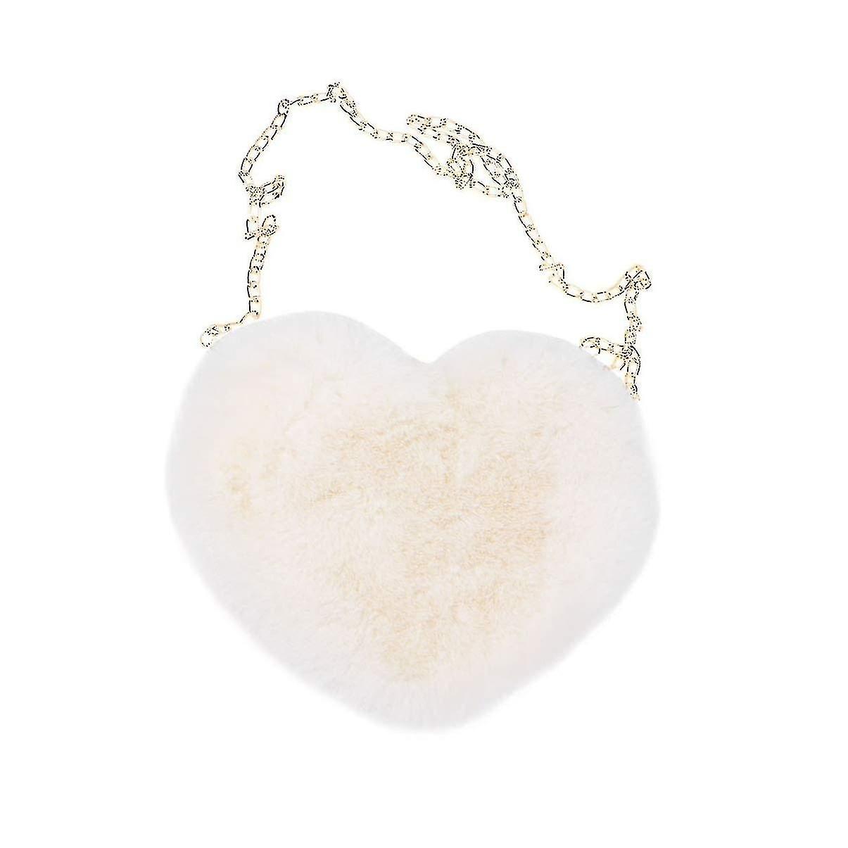 モバイルウォレットぬいぐるみハート型クロスボディバッグチェーン付きかわいいふわふわショルダーバッグ女性用