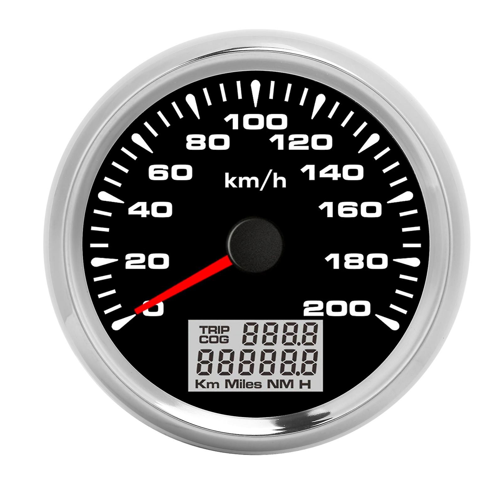 3?3/8in Pointer GPS Speedometer 0?200km/h 7 Backlight IP67 Waterproof Black Dial Chrome Bezel for Boat Car RV