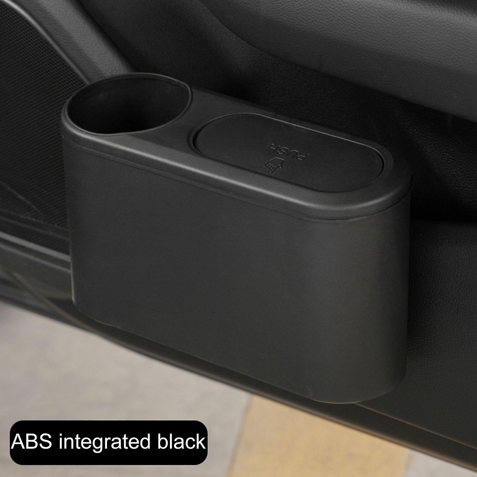 Car Trash Can Hanging Trash Bin Leather Abs Pressing Hard Garbage Box Universal Rear Row Organizer With Drink Holder