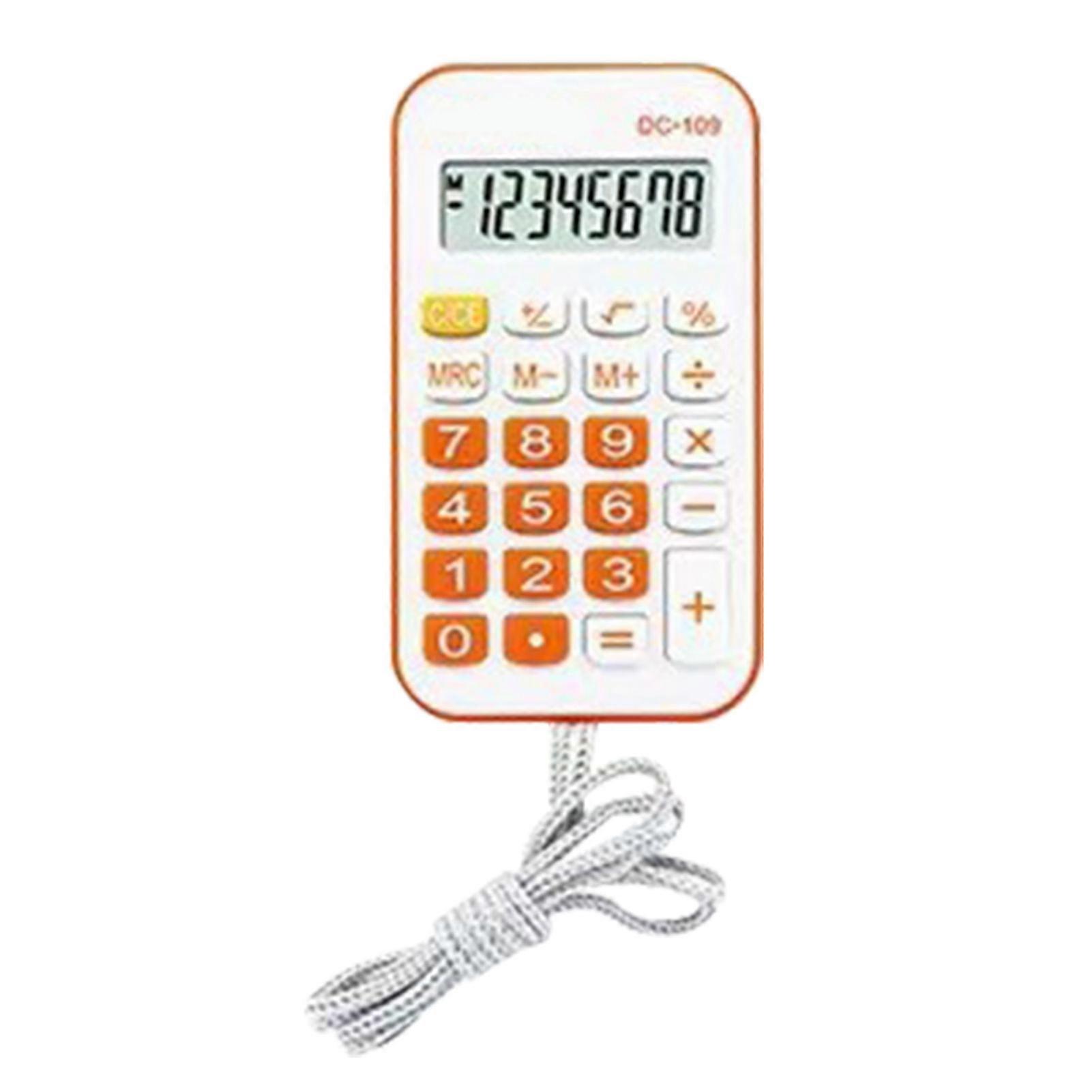 Mini calculatrice de poche portable pour étudiants, fournitures scolaires et de bureau avec corde orange