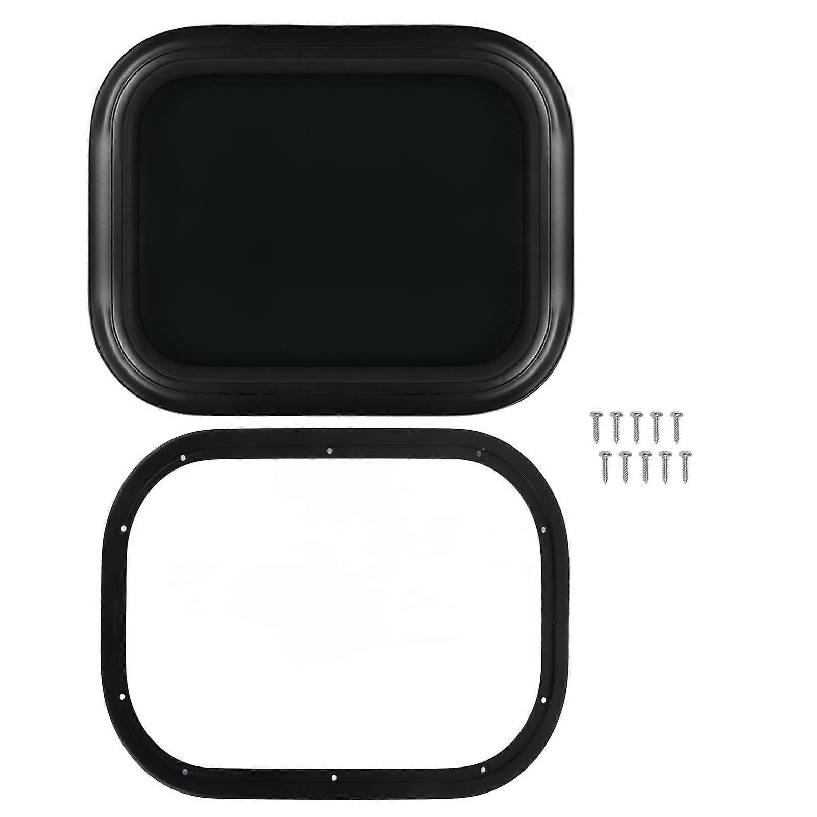 Fixed RV Window 450 X 300mm Aluminium Alloy Waterproof Black Round Corner Window with Fixed Ring For Campervan Caravan for 2631mm / 11.2in Wall Thickn