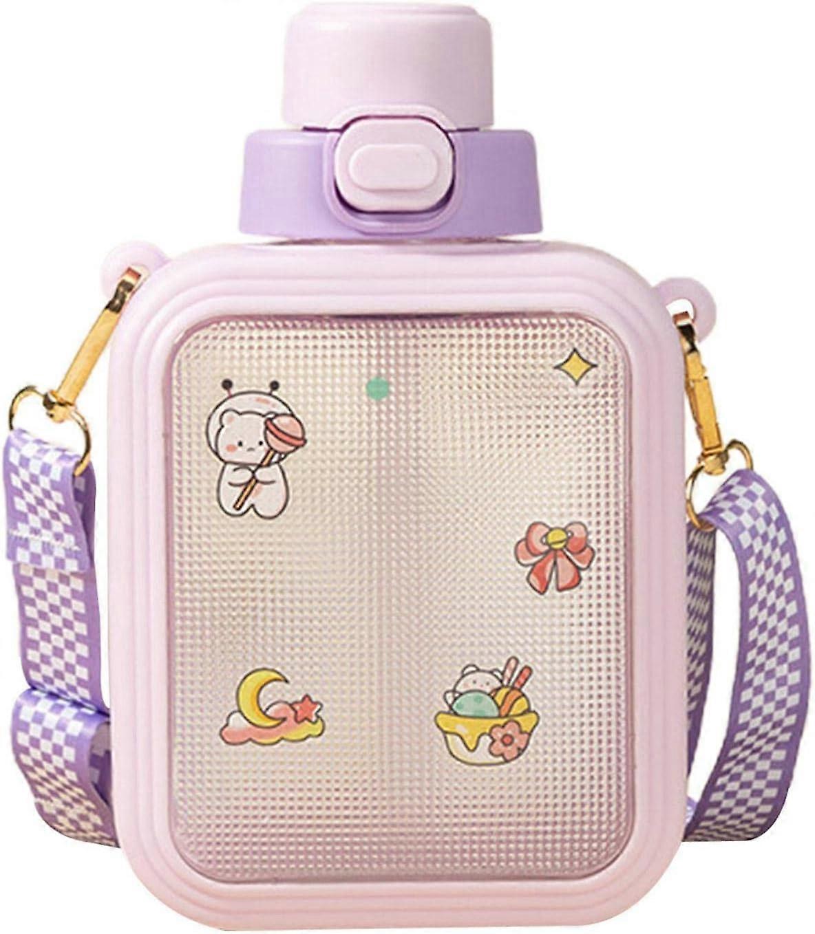 Square water bottle,  with straw, adjustable strap, portable leak-proof drinking cup