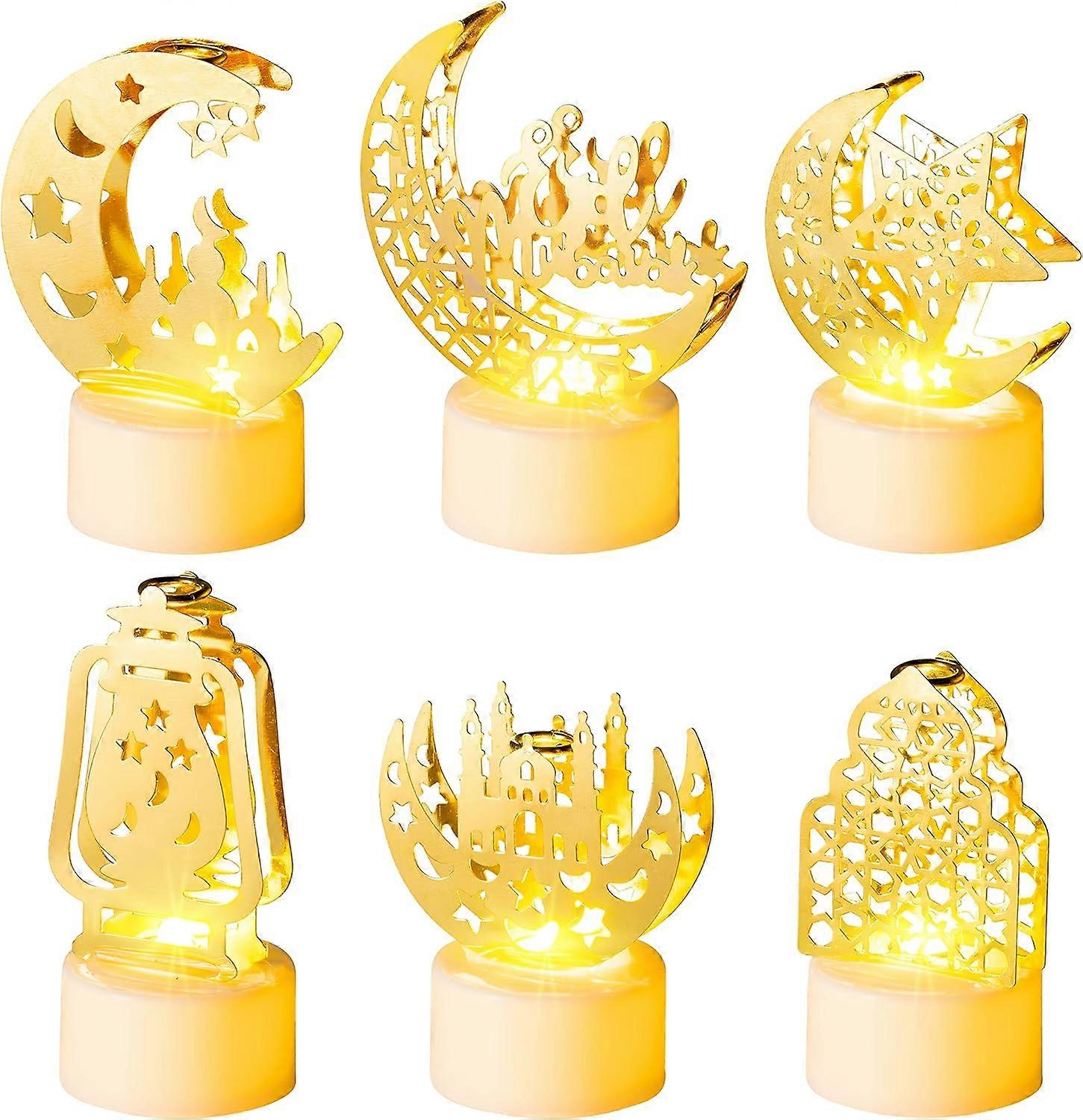 6Pcs Ramadan Mini Lantern Lights Decoration, Moon Castle Lighthouse Eid Mubarak Lamp Batt easter decor