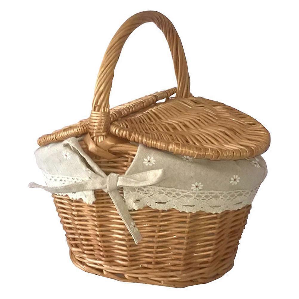 Picknickkorb Handkorb Picknickkorb Doppeldeckel Korb Aufbewahrungskorb