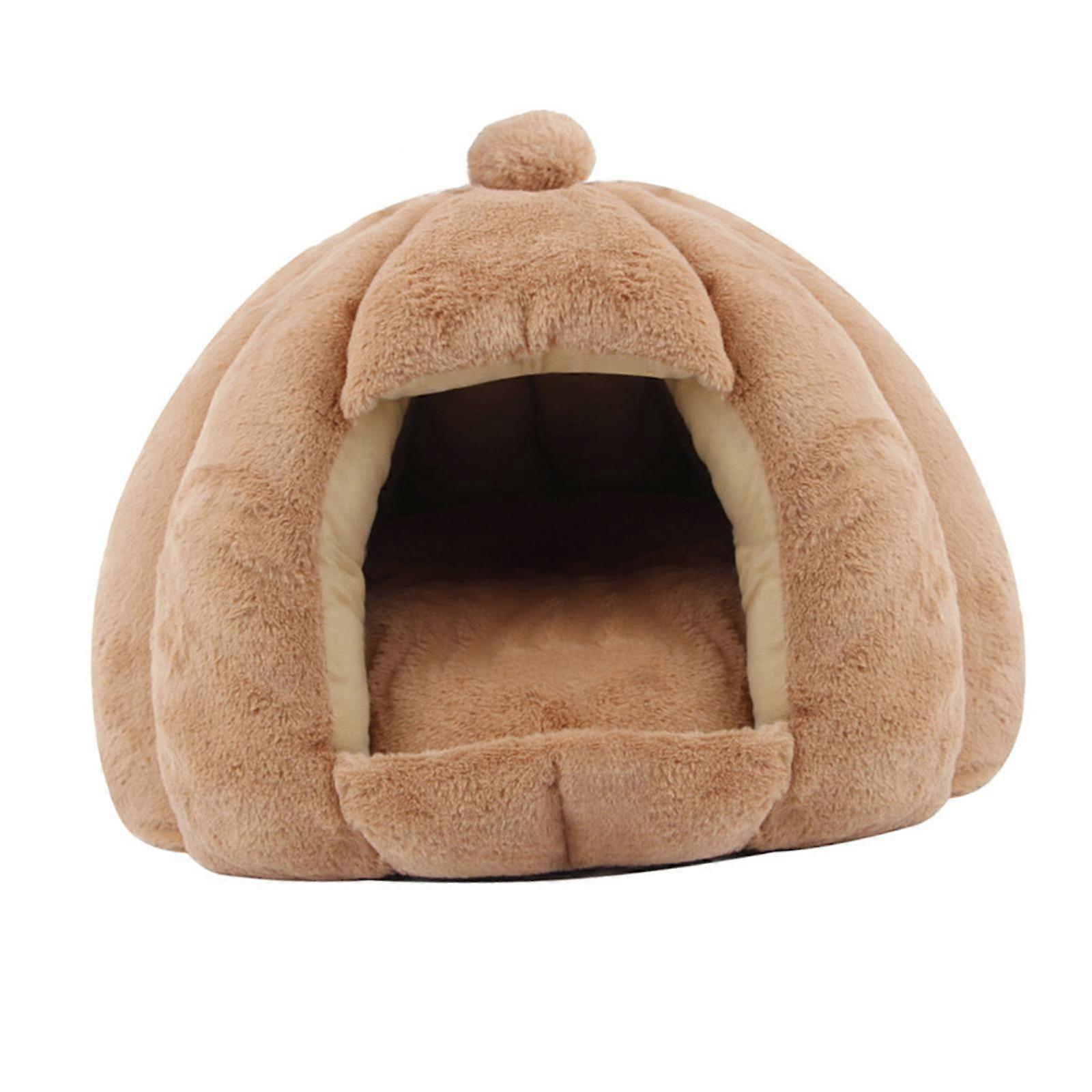 Semi Closed Cat Nest AntiSlip Bottom Warm Pet House for Cats Kitten Hedgehog Camel