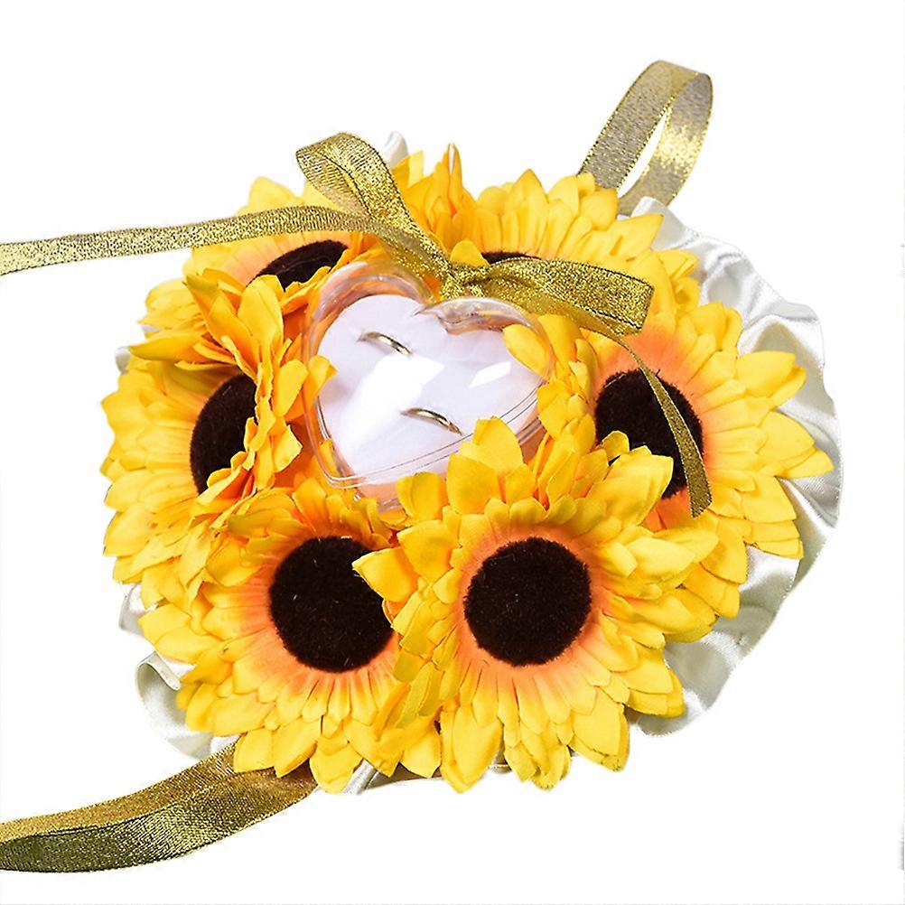 Unique Sunflower Shape Wedding Ring Pillow Bride Ring Pillow Wedding Supplies(Yellow)