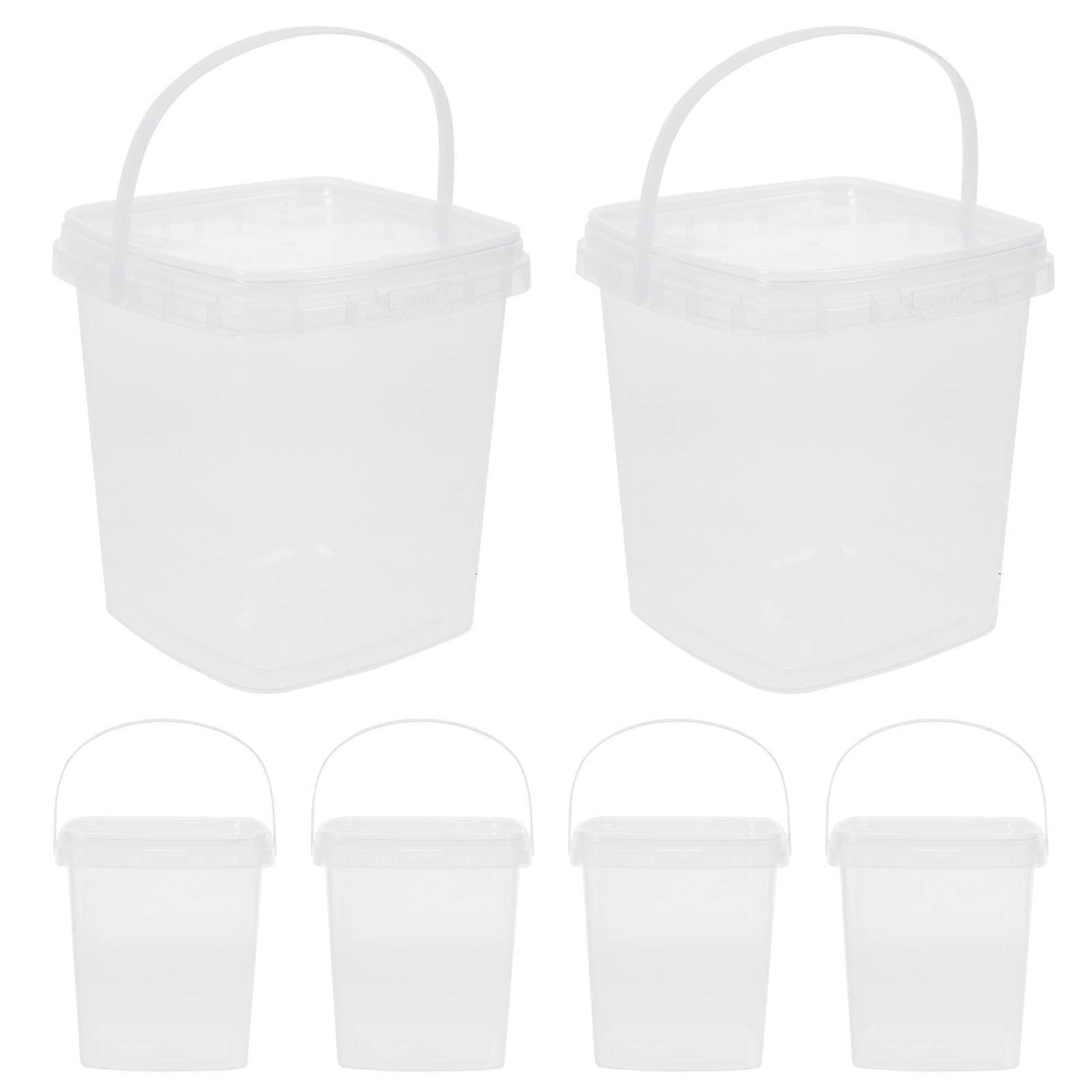 6pcs Square Clear Small Bucket with Lid Ice Cream Bucket Milk Tea Popcorn Bucket 1L