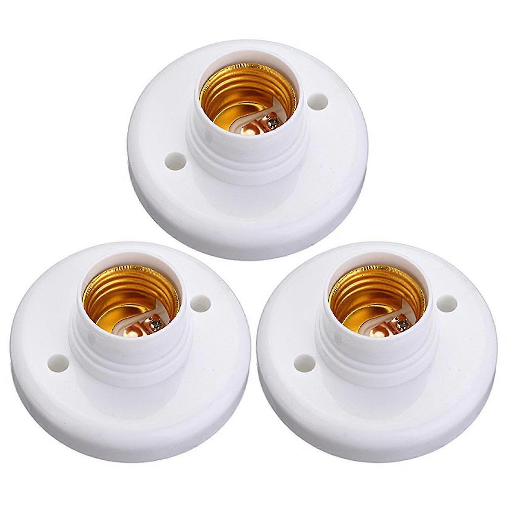 3x E27 Round Plastic Base Screw Light Bulb Lamp Socket Holder White-YuJia
