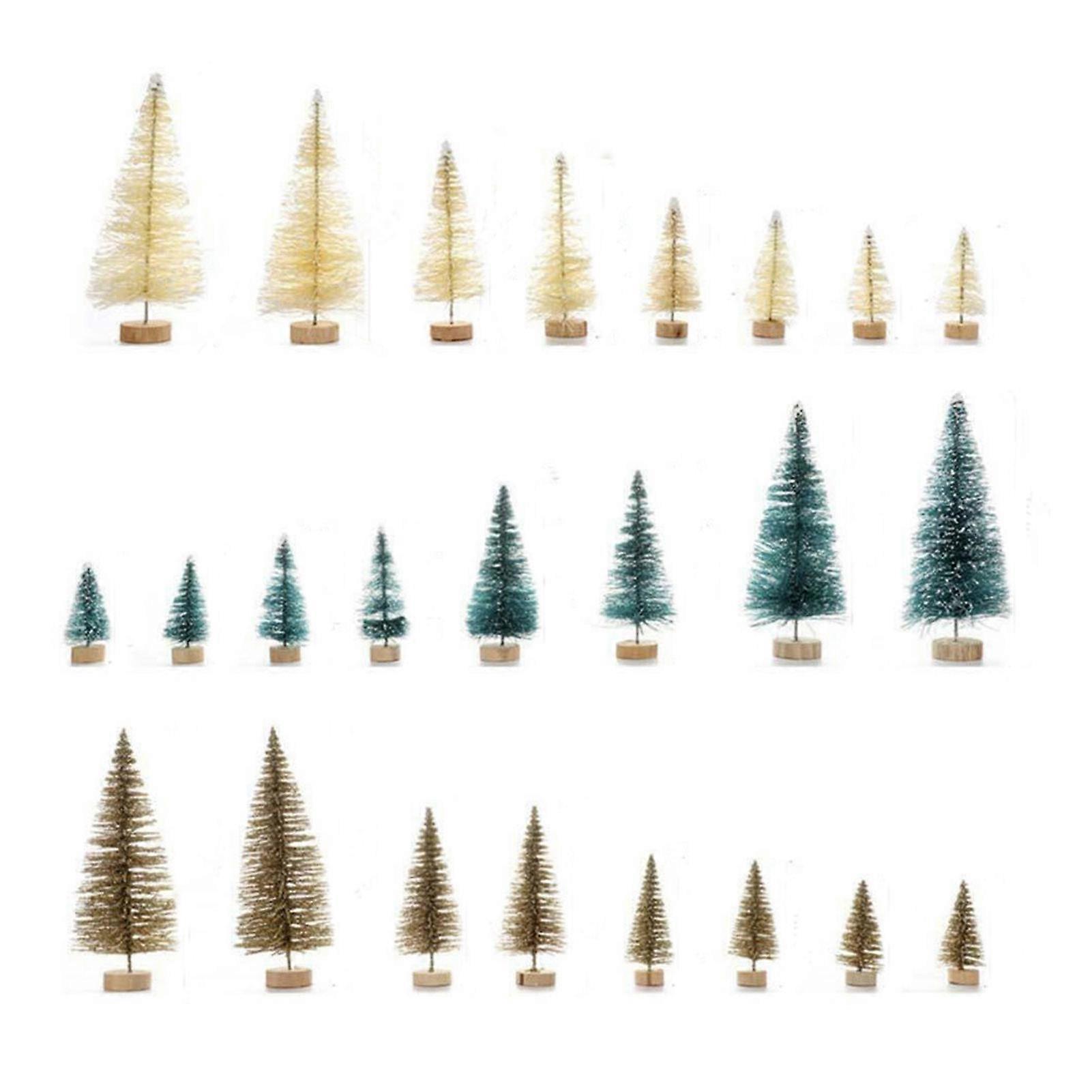 Mini Christmas Trees Set Artificial Bottle Brush Trees with Wooden Base Plastic Desktop Xmas Tree Figurine for Home Office Party Decor Qinghai