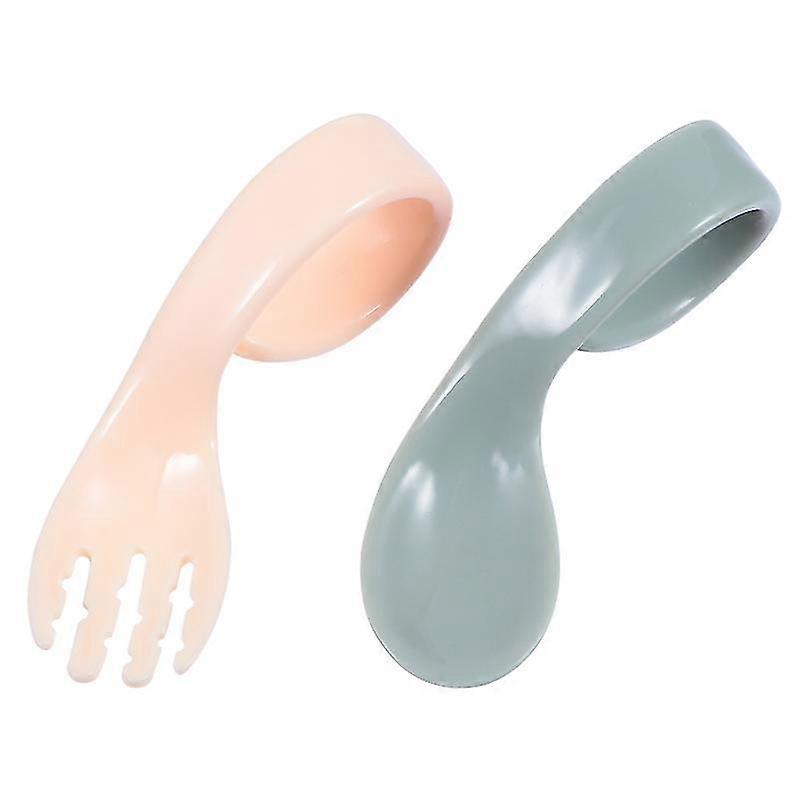 1 Set Kids Training Tableware Bended Easy Grip Toddlers Practice Spoon Fork