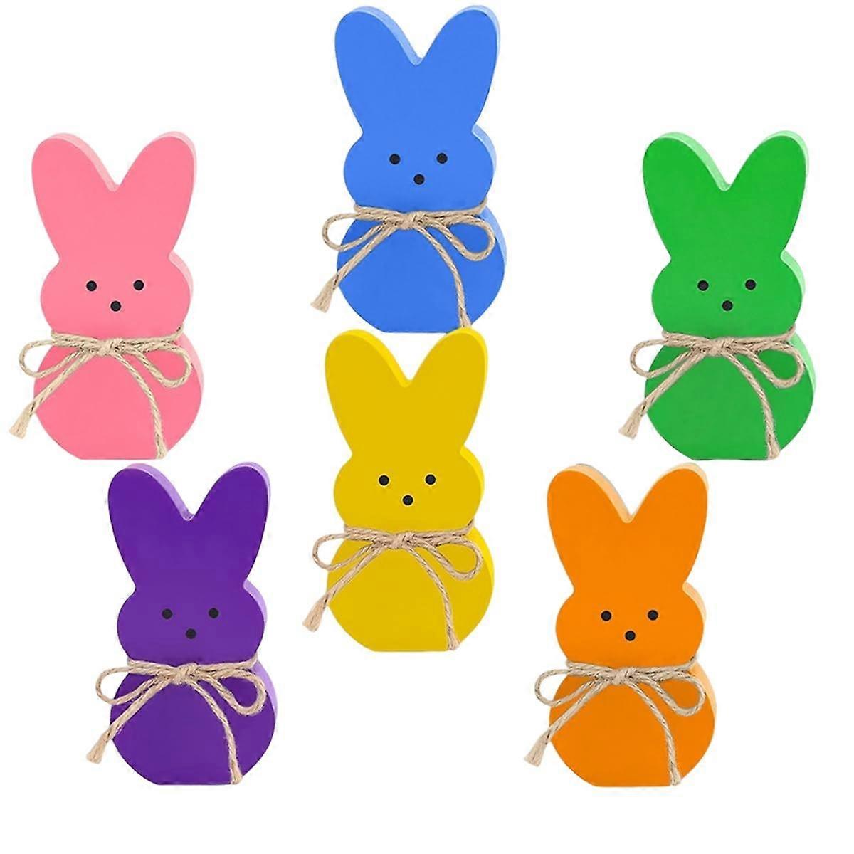 Easter Decorations Indoor, 6PCS Wooden Easter Bunny Decor for Table