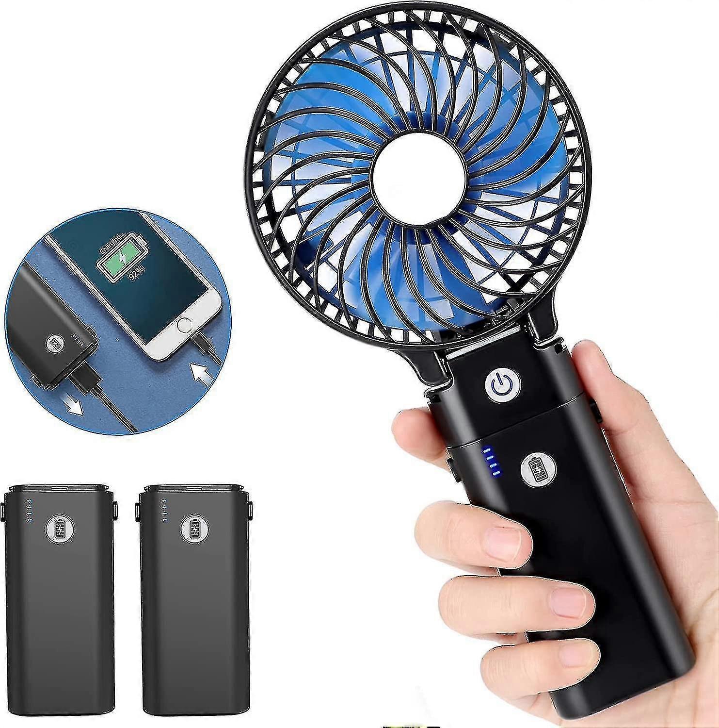 Portable Handheld Fan, Battery Operated Fan With Two 5200mah Batteries, Rechargeable Usb Fan, 3 Spee