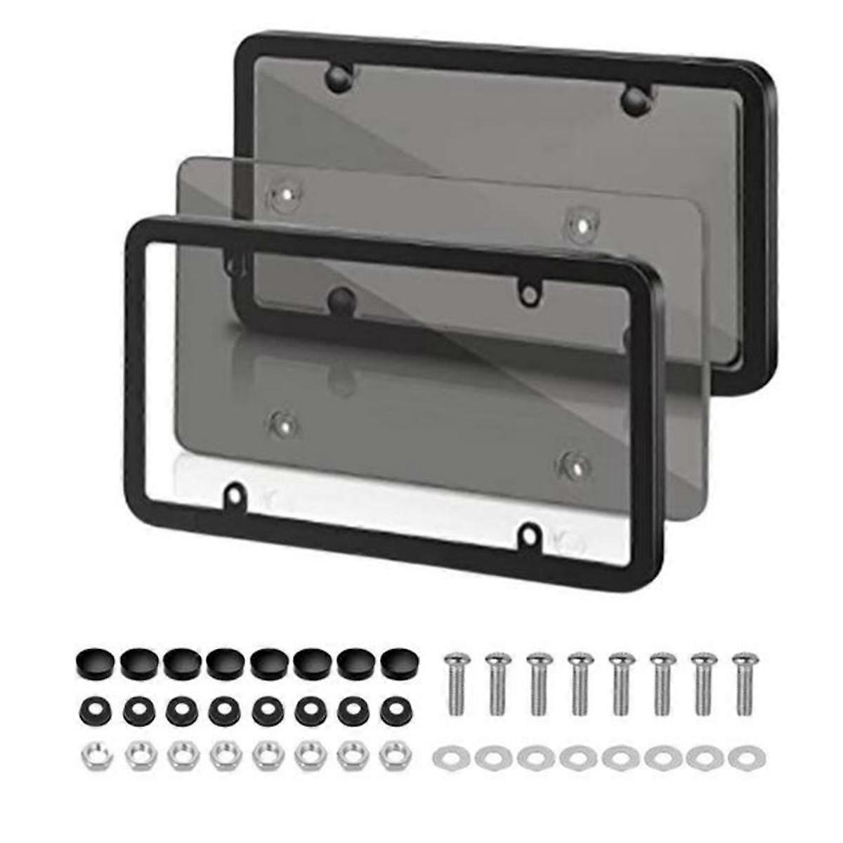 Unbreakable License Plate Bubble Cover, 4-Hole Universal Accessory US License Plate Holder Gray
