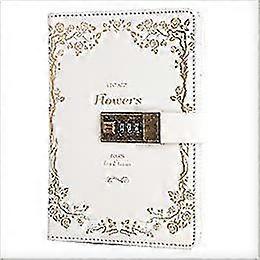 Flower Leather Journal With Lock Writing Diary Notebook Combination Password Ruled Refillable Paper 205 X 140 Mm (white)