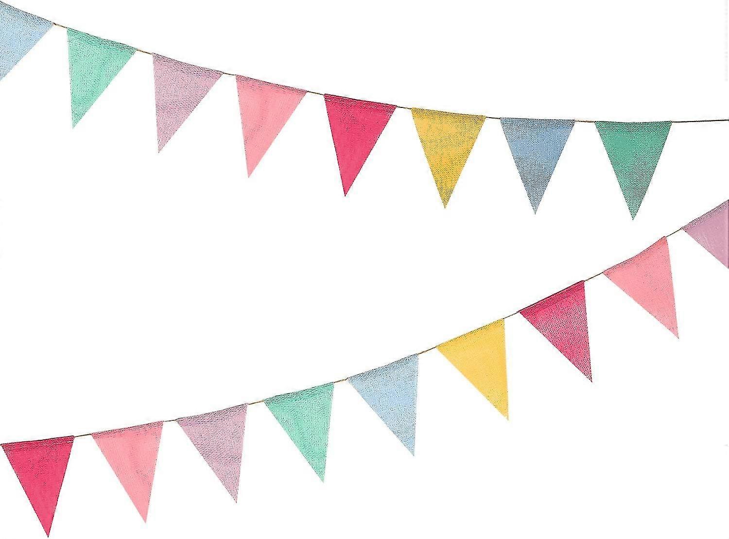 12 Multicolor Flags Imitated Burlap Bunting Banner Pastel Rainbow Decor Fabric Triangle Flag For Party Birthday Wedding Kids Room Classroom Decoration