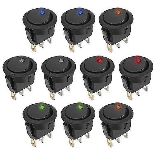12V Switch Round Rocker Switch DC 12V 20A 3 Pin Latching Spst Switch Button 10 Pcs with 5 Color for Car Truck Boat