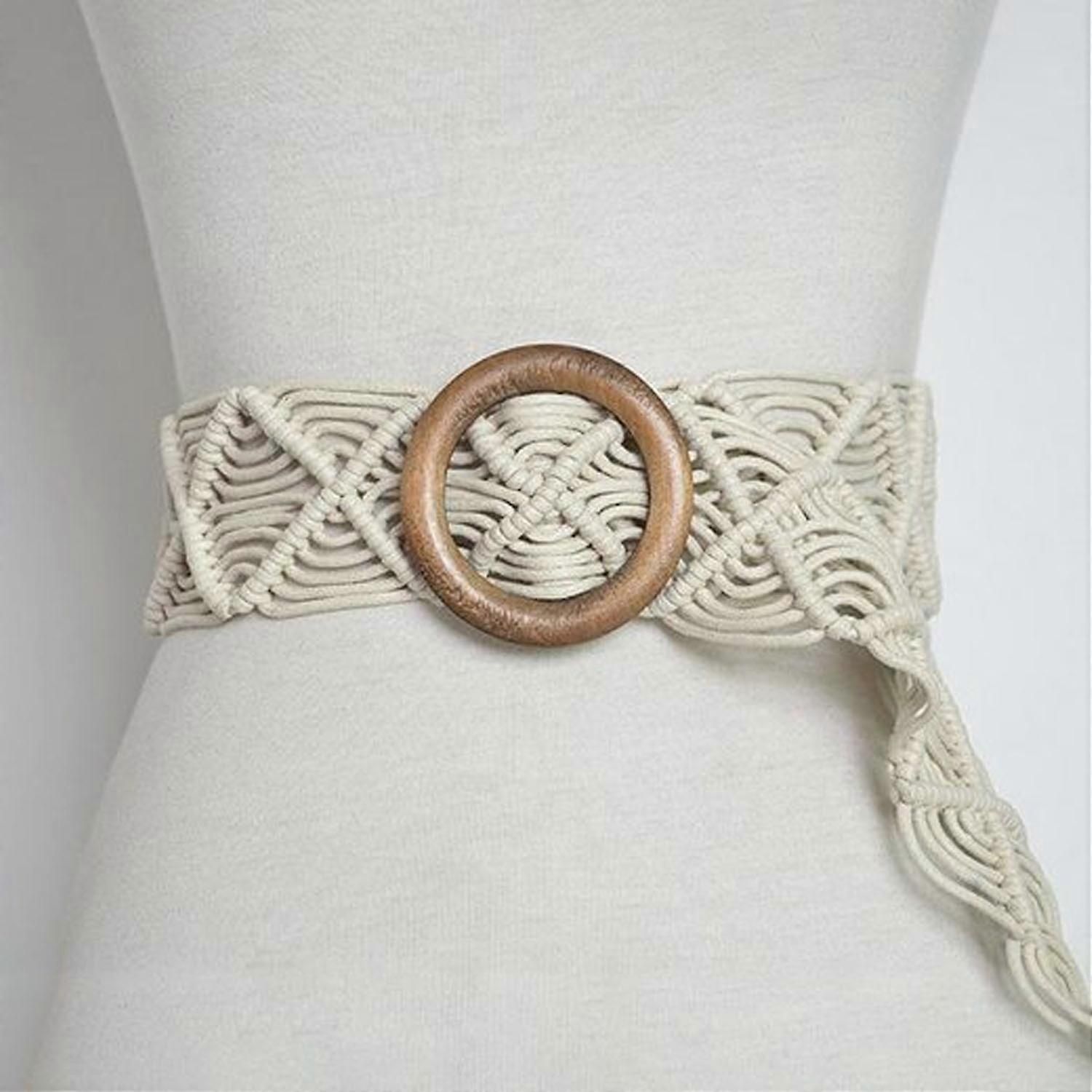 Beige braided decorative belt, 100-135 cm