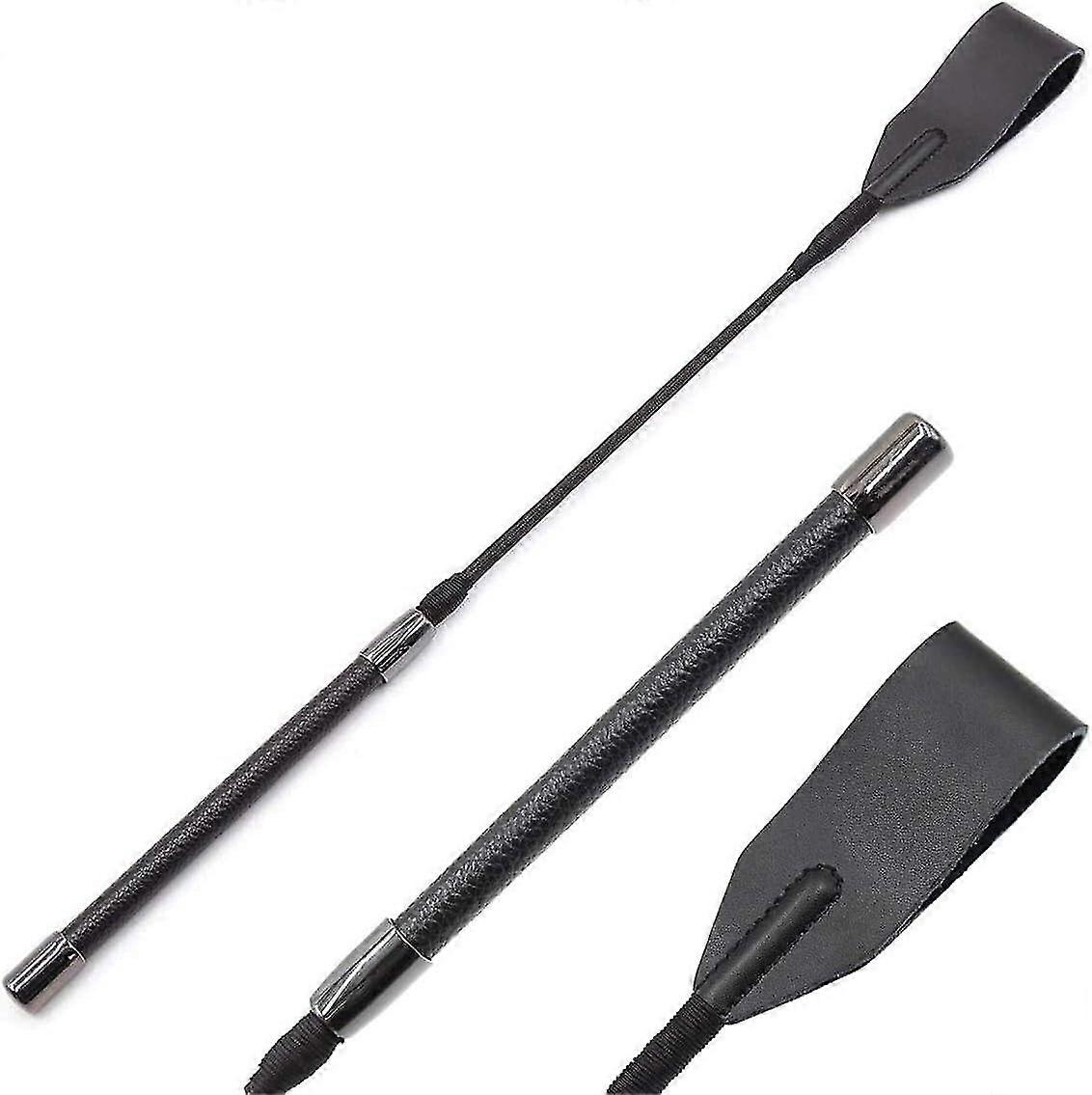 18" Real Riding Whip Leather Top For Equestrian Sports Black Chumian