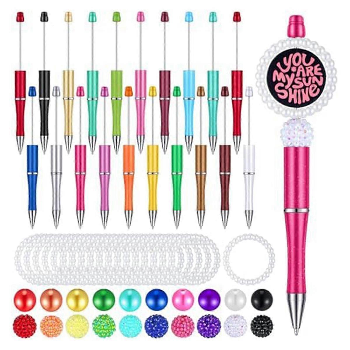 Stylos à perles en vrac perles acryliques joints toriques et perles à l’encre noire Multi couleur perle stylo entretoise perles pour bricolage artisanat bureau étudiants