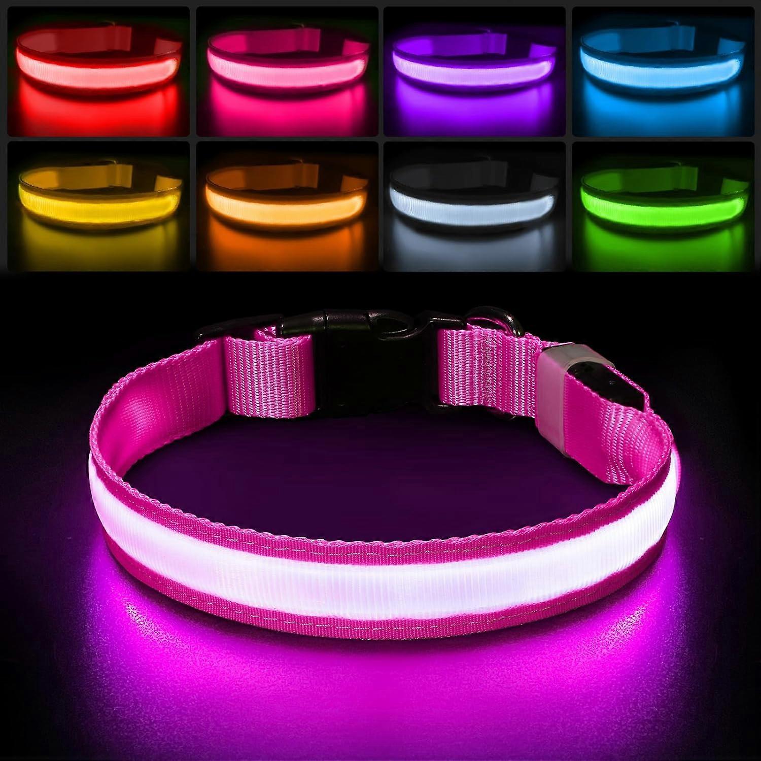 Light Up Dog Collar, Dog Lights for Night Walking USB Rechargeable Waterproof 7 Colors LED Dog Collar Adjustable for Small Medium Large Dogs Glow in t