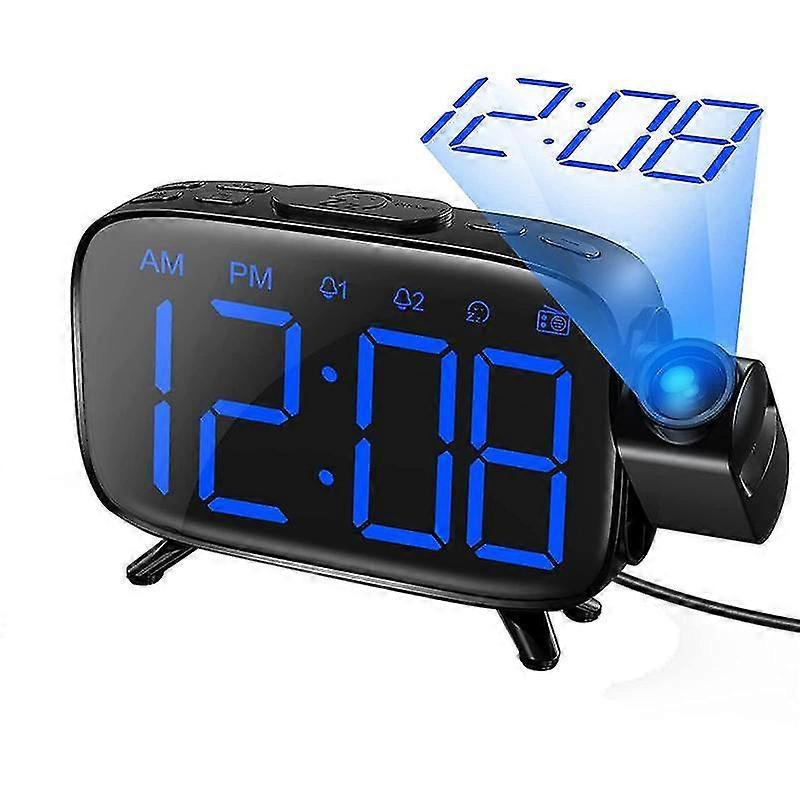 Projection Alarm Clock Radio With 180 Projector, 7 Sounds Dual Alarms, Snooze,dimmable Led Display Clock For Kid