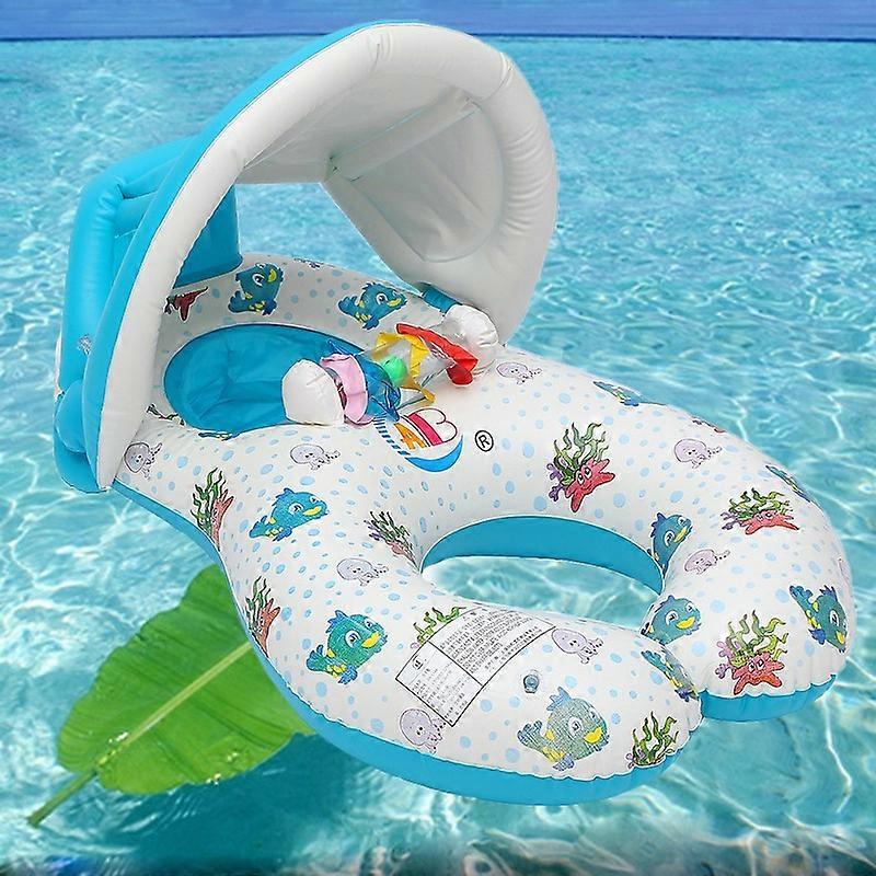 Inflatable Double Swimming Ring Baby Pool Float Toys With Canopy Sea Mattress Party Parent-child Activity Flamingo Unicorn