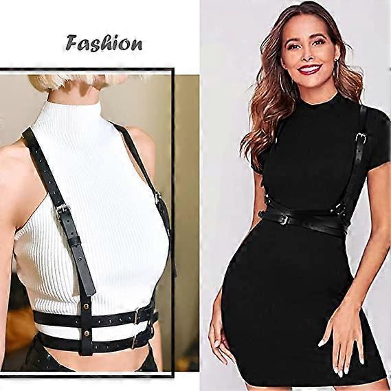 Ceinture Gothique Punk Taille Harnais Ceinture En Cuir PU Accessoires Pour Robes Chemisiers, Punk Taille Harnais Ceinture En Cuir Corps Poitrine Chaîne Noir Goth Gilet, Ceinture Punk, Harnais Punk En Cuir Noir