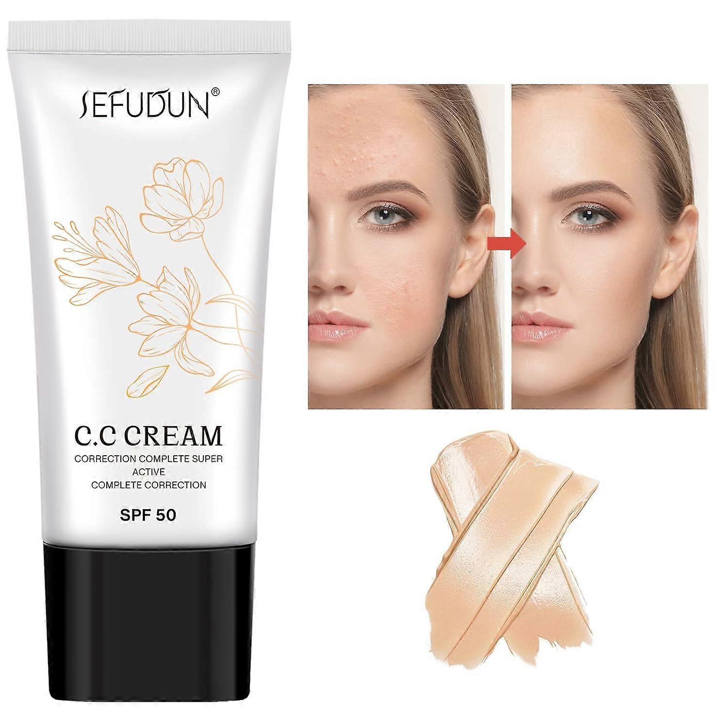 CC Cream Self Adjusting for Mature Skin, Super Active CC Cream Foundation with SPF 50 for Face and Body Color Correcting