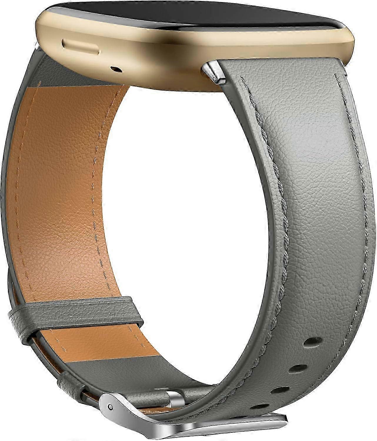 Leather Strap Compatible with Fitbit Versa 3/Fitbit Sense 2/Sense Strap, Genuine Leather Elegant Replacement Band, Gray