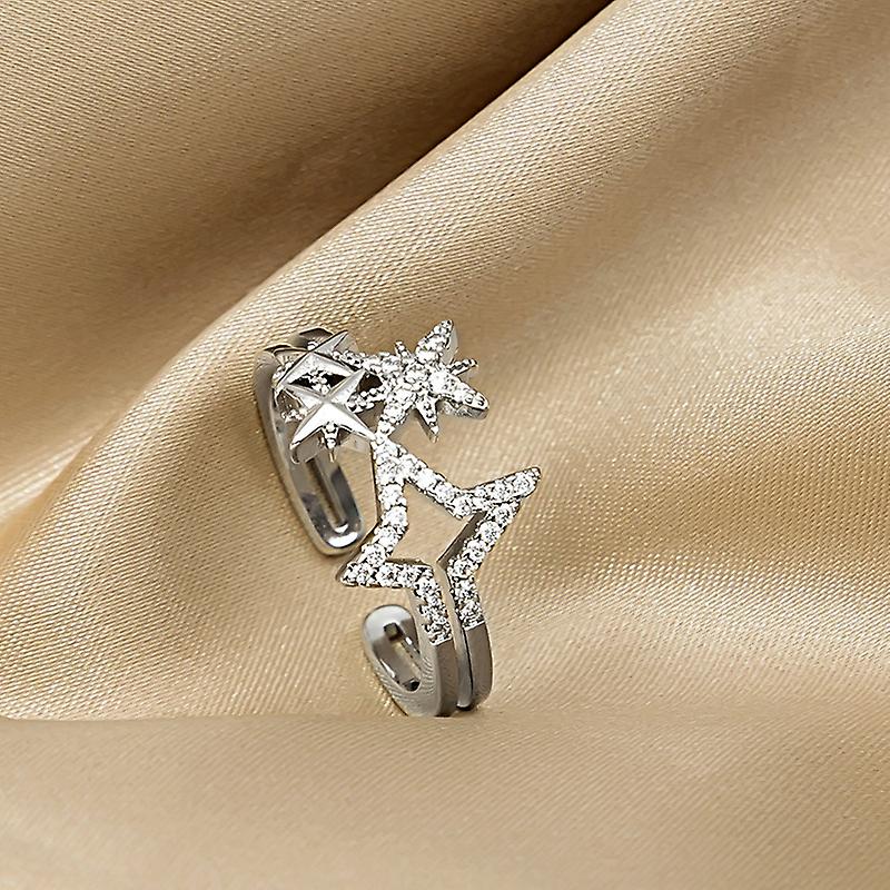 Micro-inlaid Ring Exquisite Super Flash Hollow Five-pointed Star Female