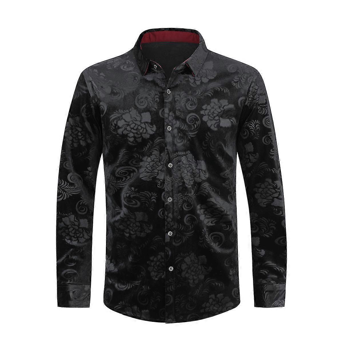 Camicia da uomo Lapel Floral Thin Long Sleeve