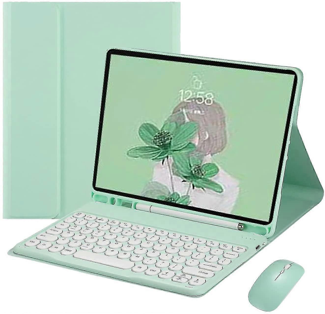 Ipad Keyboard Case With Mouse Retro Round Key Caps DetachableMintGreen