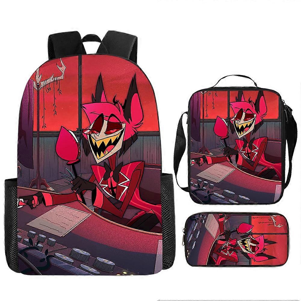 Hell Inn Hazbin Hotel Student Ryggsäck Tecknad Skolväska Tredelad Ryggsäck Axelväska Penna Ba