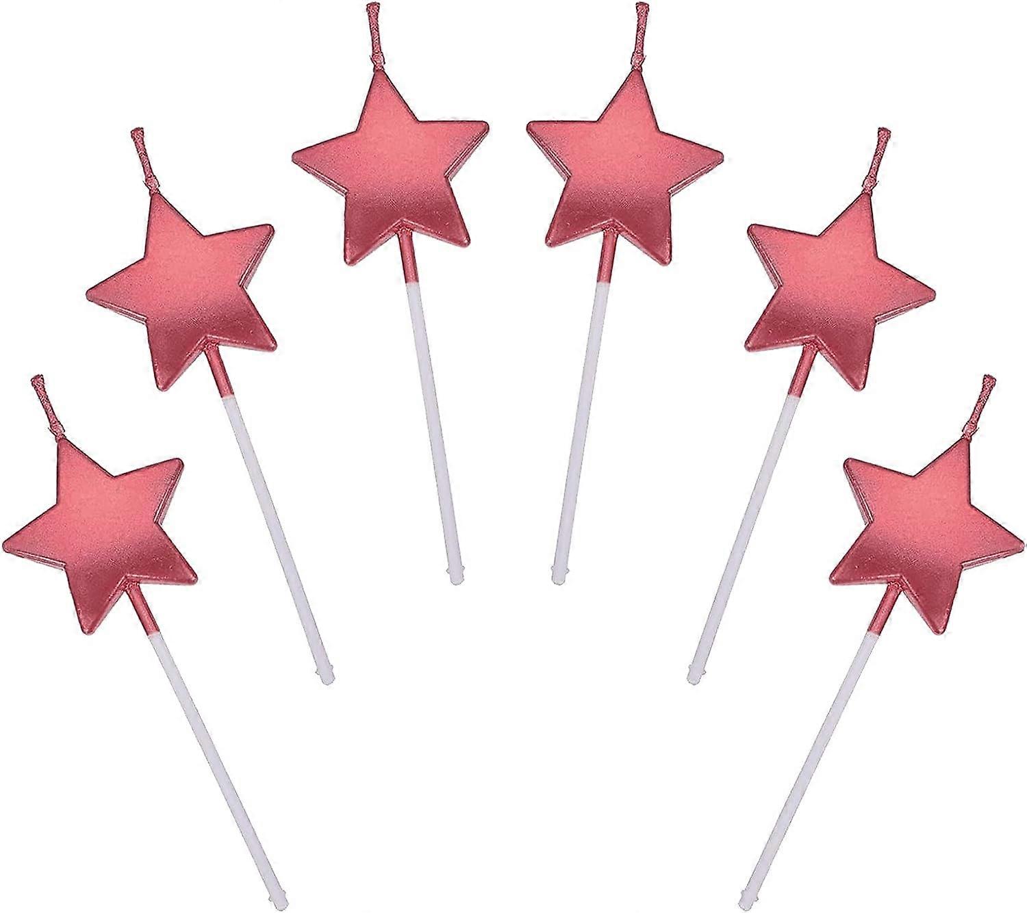 Star Shape Birthday Candles, 6 Pcs Cake Topper Decorations Birthday Candles Metallic Cake Candles For Kids Birthday Wedding Party-Rot