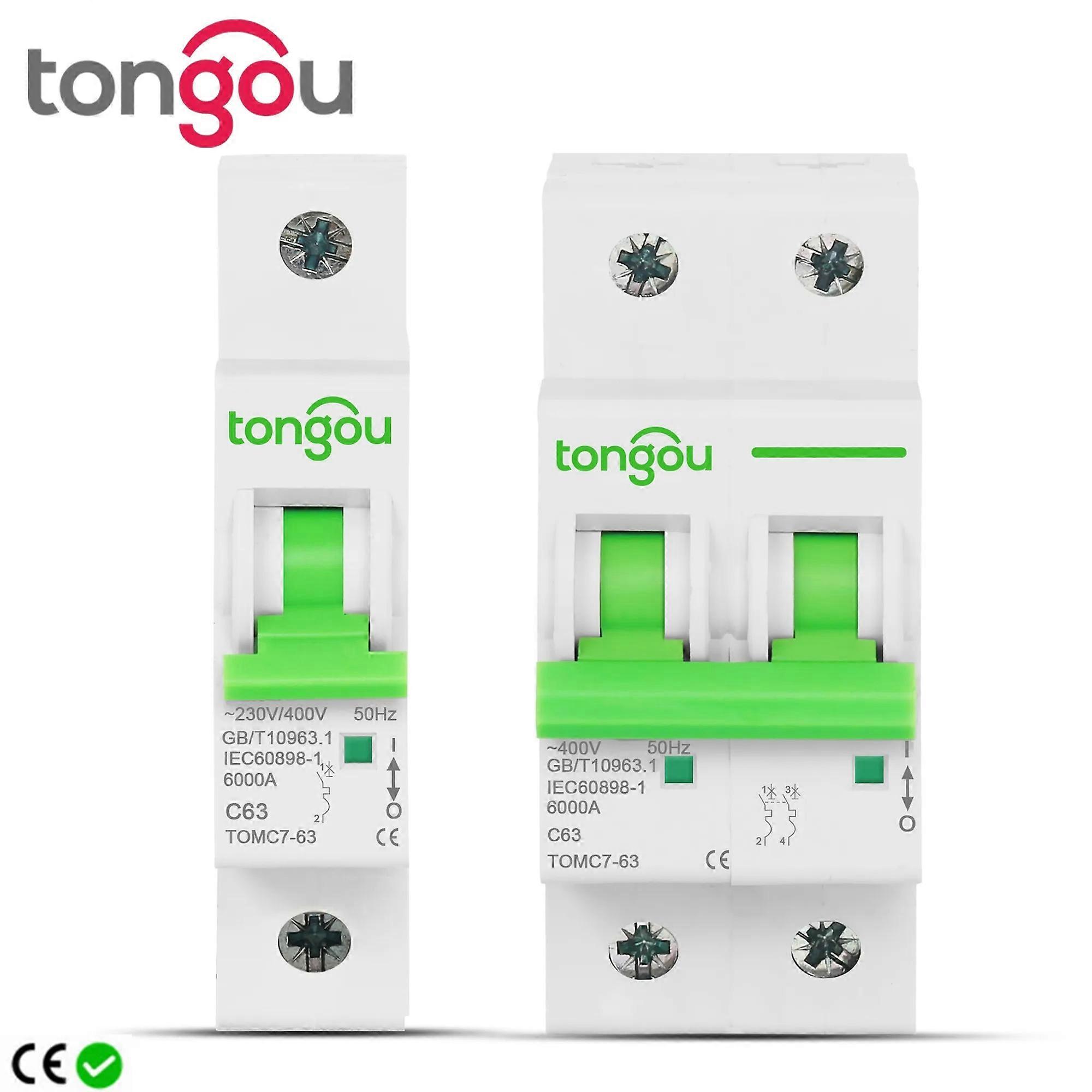 1P 2P 1A 6A 10A 16A 20A 25A 32A 40A 50A 63A Miniature Circuit Breaker 6KA 110V/220V/400V 50/60HZ MCB TOMC7-63