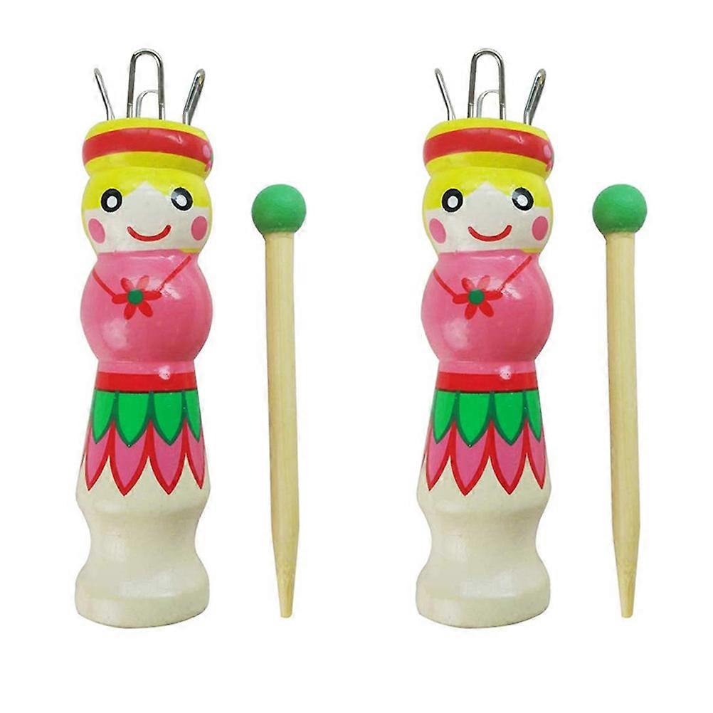 2 Sets DIY Hand-painted Pattern Hand Tool Wood Knitting Tool (Colorful)