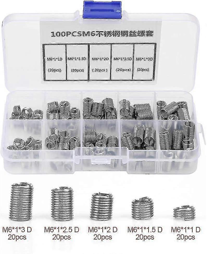 M6 Threaded Insert, 100pcs M6 Thread Inserts Stainless Steel Spiral Thread Helical Thread