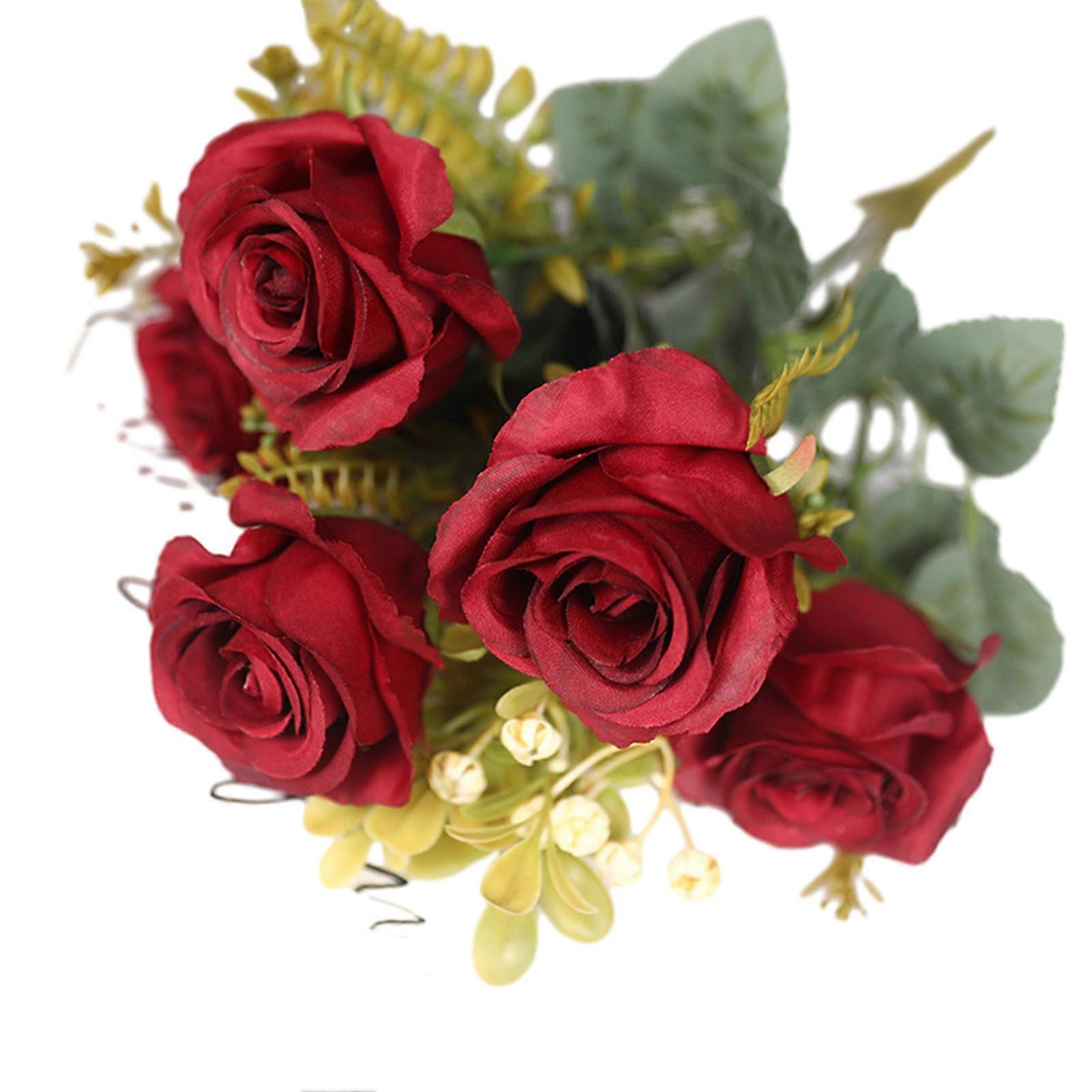 Artificial Flowers 7 Heads of Small Roses Realistic No Maintenance Required Non-fading Long-lasting Stimulated Flowers Jikaixiang