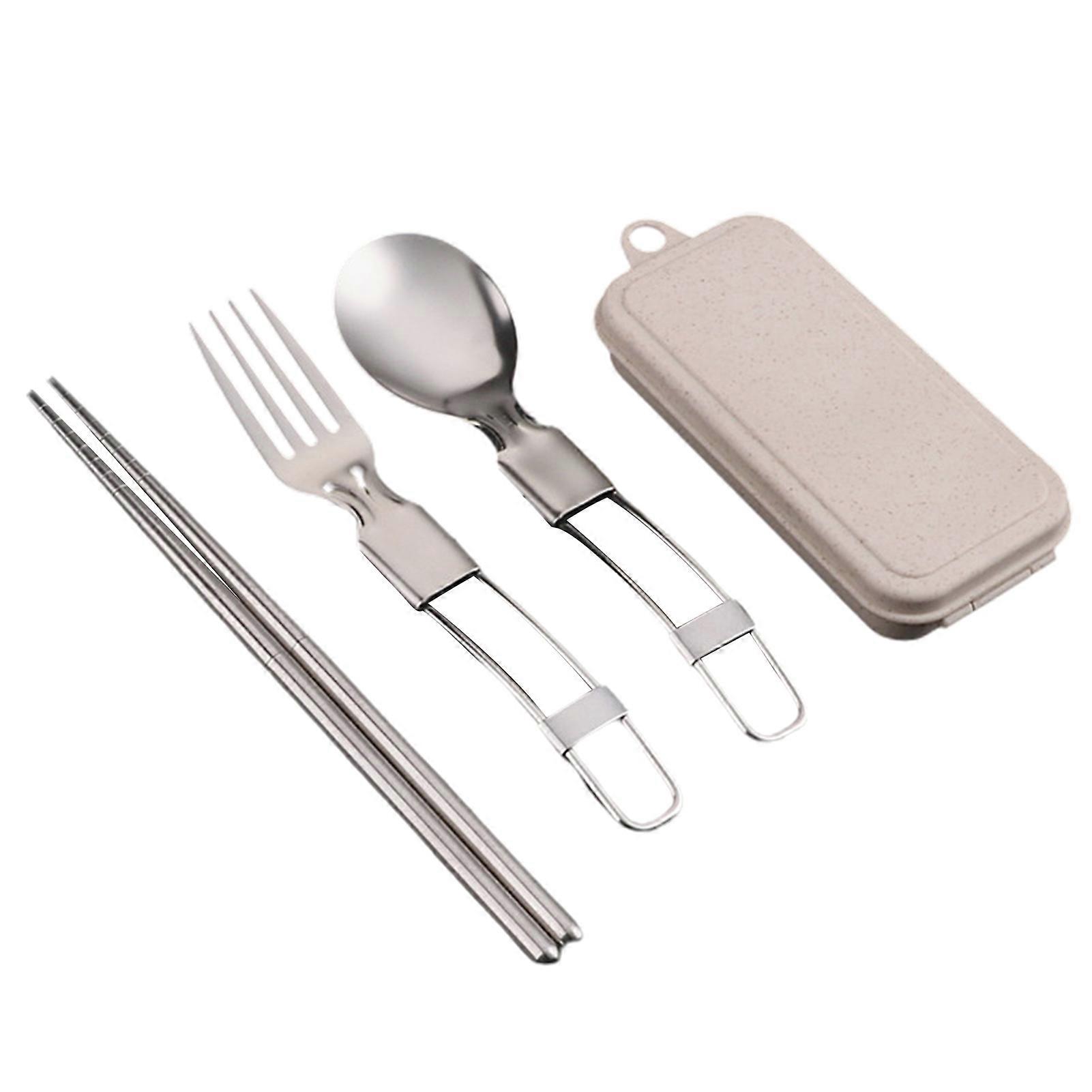 1 Set Tableware Solid Rust-Proof Ergonomics Handle Camping Supplies Trip Spoon Fork Chopsticks Kitchen Supplies