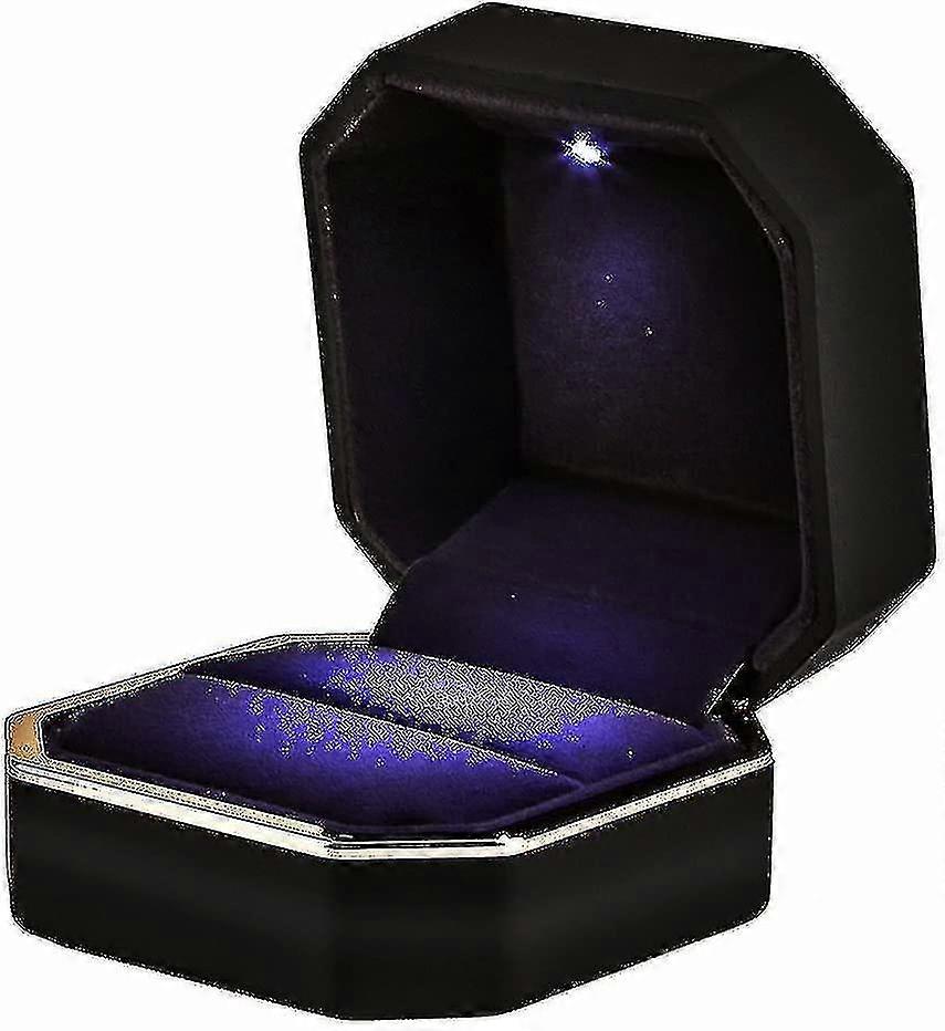 Luxury Ring Box, Square Velvet Wedding Ring Case With Led Light