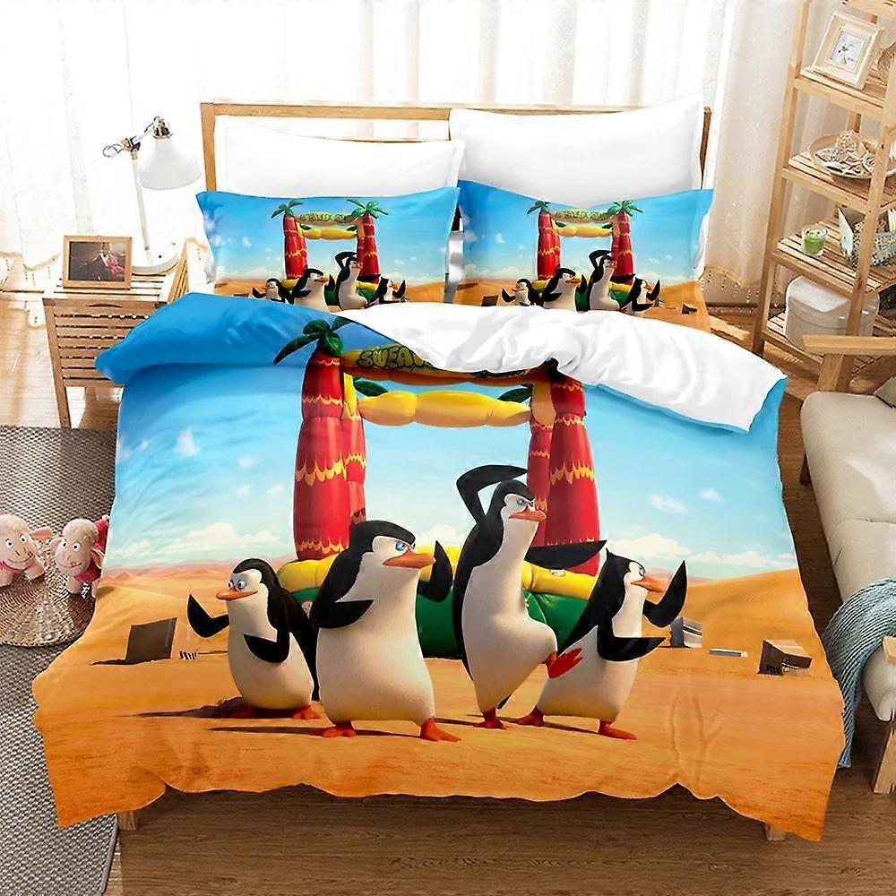 a2411 Lakan Tecknad madagaskar Penguin sängkläder set pojkar flickor påslakan örngott säng barn vuxen hem textilextil3-delat sängkläder (1 d