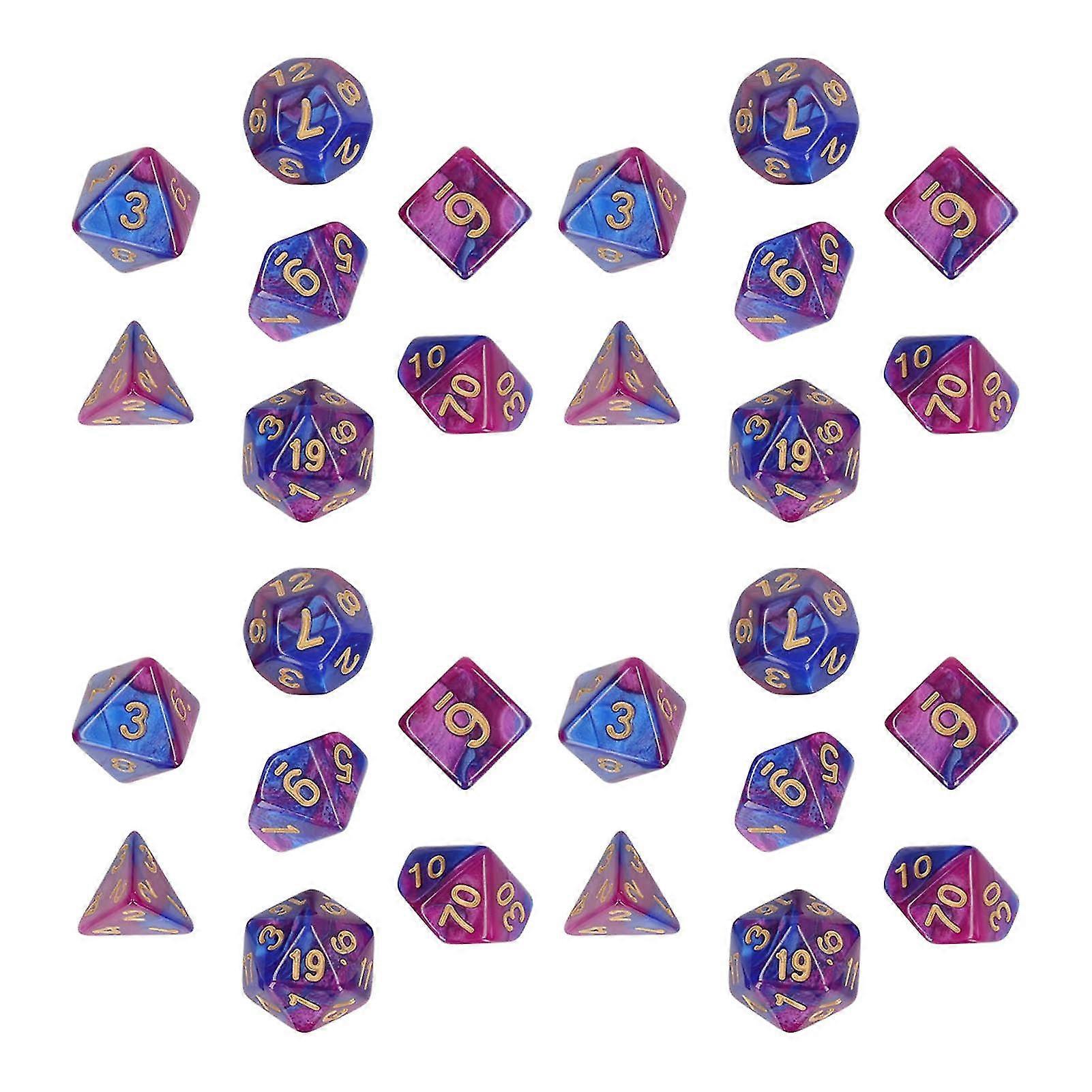 Polyhedral Dice Set - Purple Plastic Cubes with Clear Gold Numbers for Math Teaching and Board Games