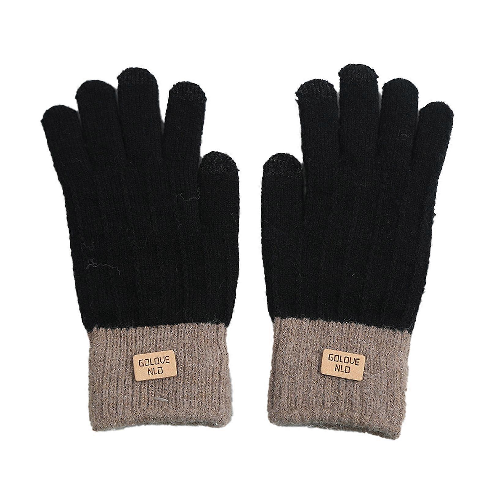 1 Pair Unisex Winter Gloves Knitted Thick Warm Color Matching Touch Screen Anti-slip Elastic Soft Warm Thick Plush Cycling Riding Gloves