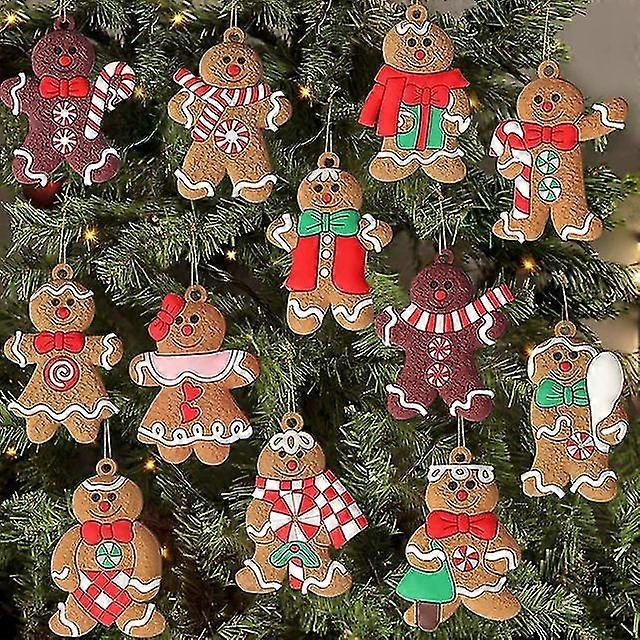 12pcs Gingerbread Man Ornaments For Christmas Tree Assorted Plastic And For Christmas Tree Hanging D