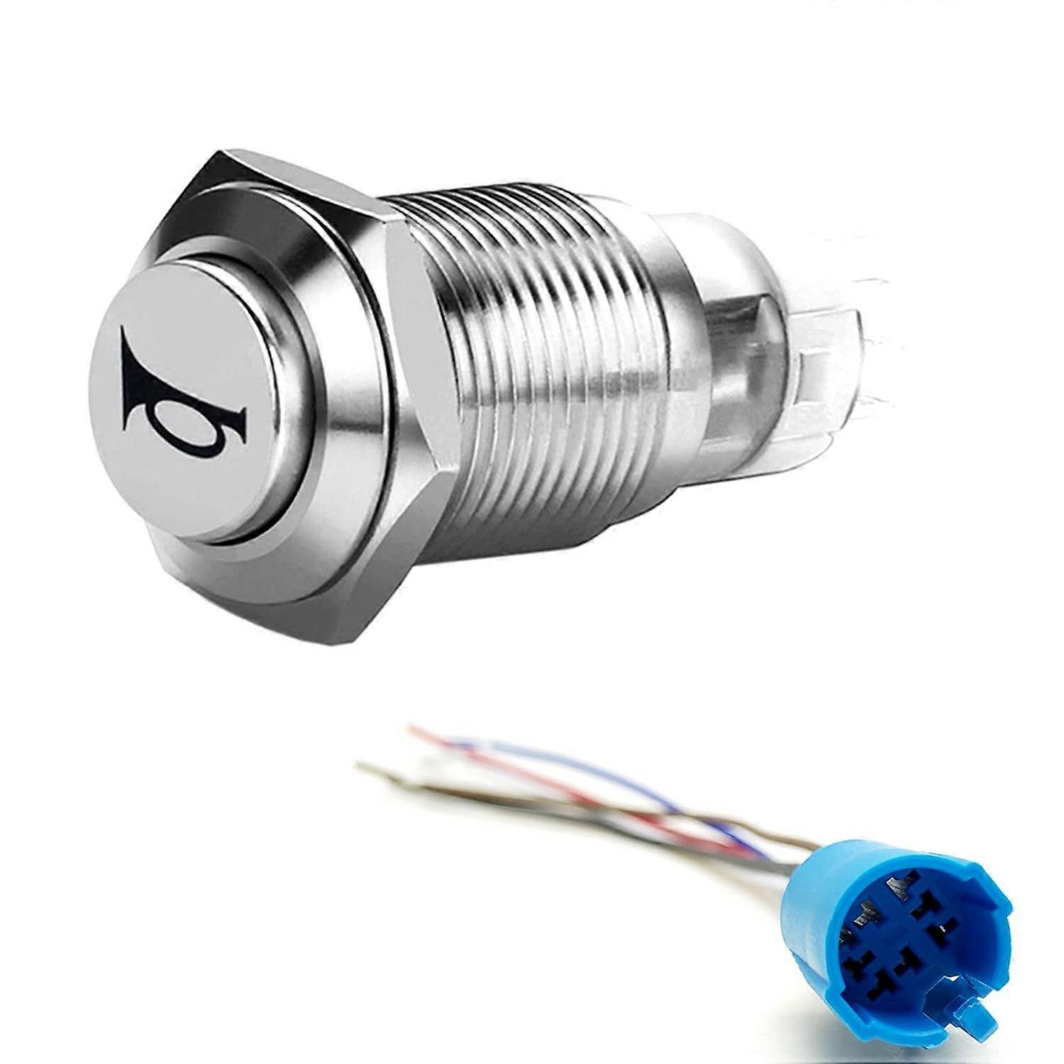 Car Horn Button Switch Car Horn Switch Momentary Switch 12V DIY Switch 16mm LED Red ON/OFF Reset Switch Button with Plug