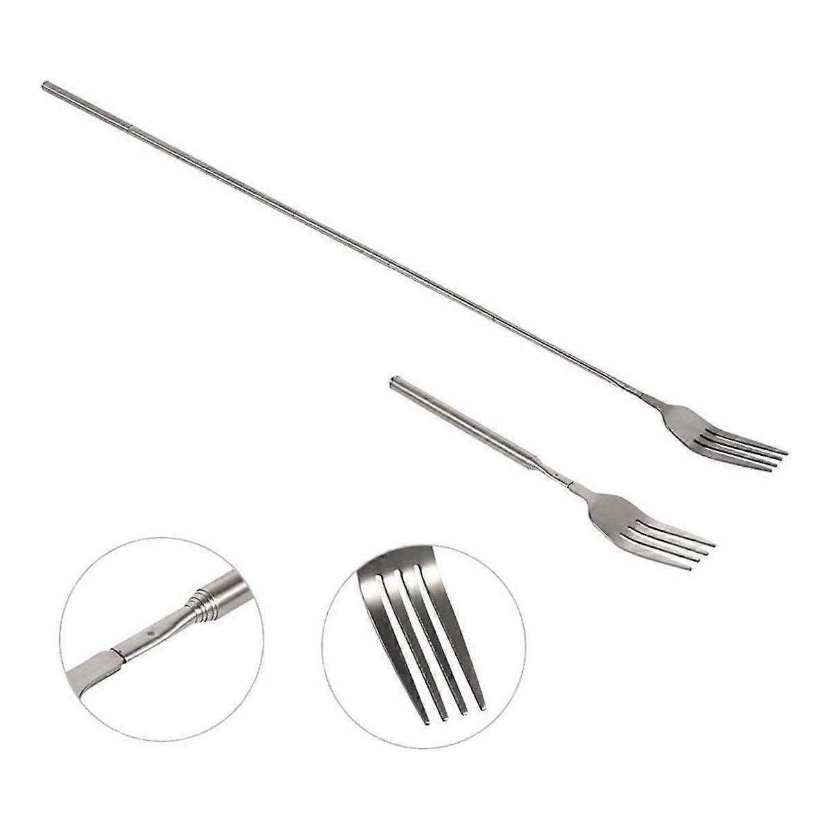 Extendable Forks,Stainless Steel BBQ Telescopic Forks 8.7-25.4inch Dessert Long Handle Fork Fruit D