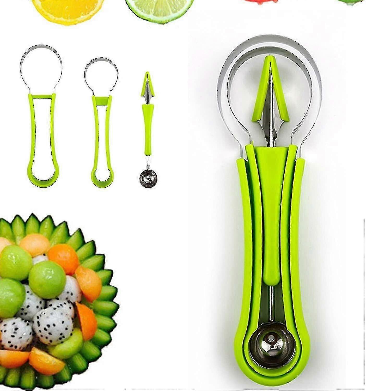 4-in-1-Obst-Werkzeug-Set, Obstschnitzen, Obstschaufel, Wassermelonenkugelschneider, Lebensmittel-Melonenschäler A