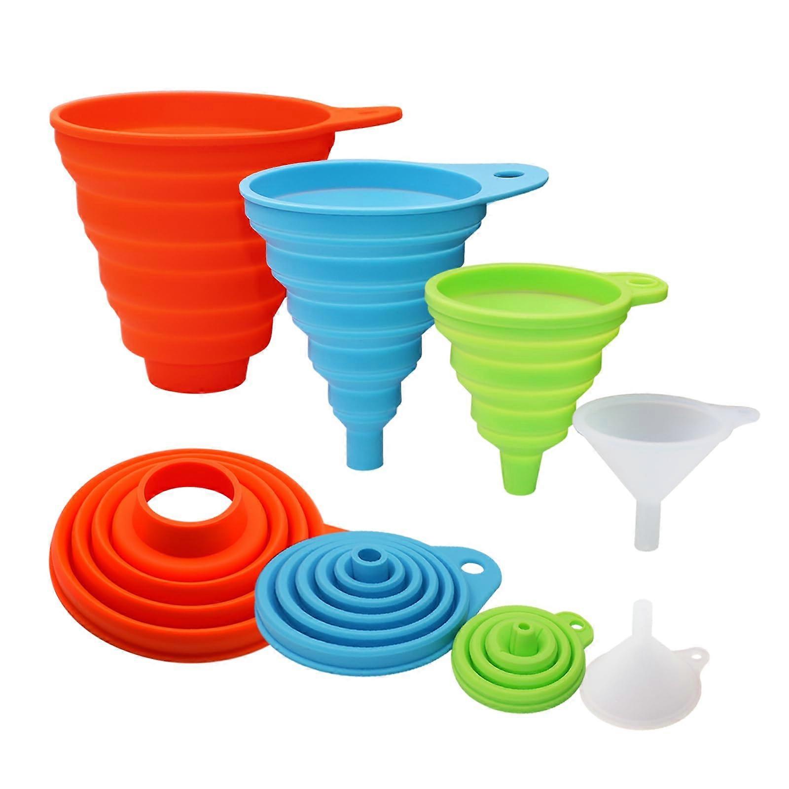 Set of silicone folding funnels for filling bottles and cans