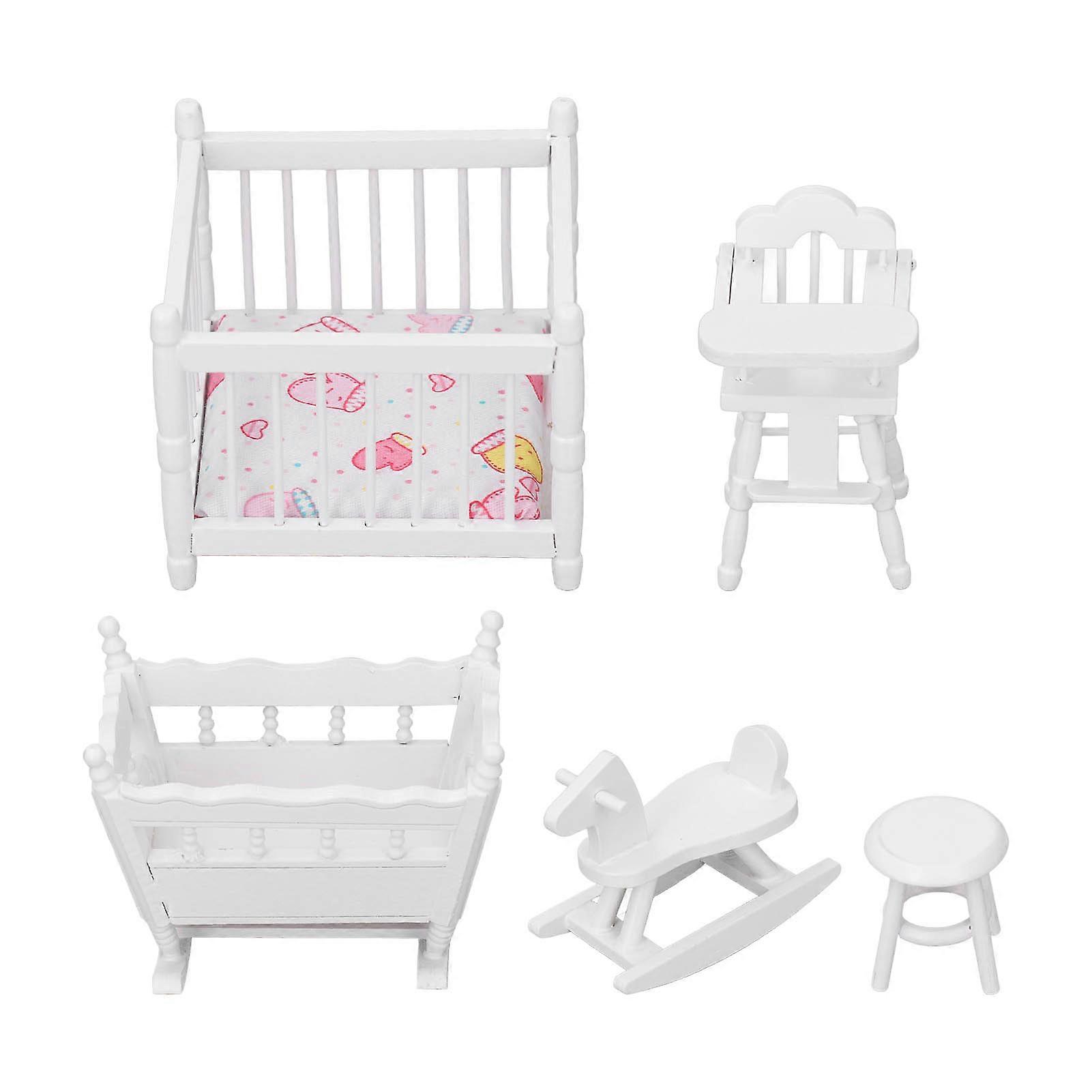 Casa de muñecas Muebles de guardería 1:12 Cuna Moisés Silla Taburete Mini Set